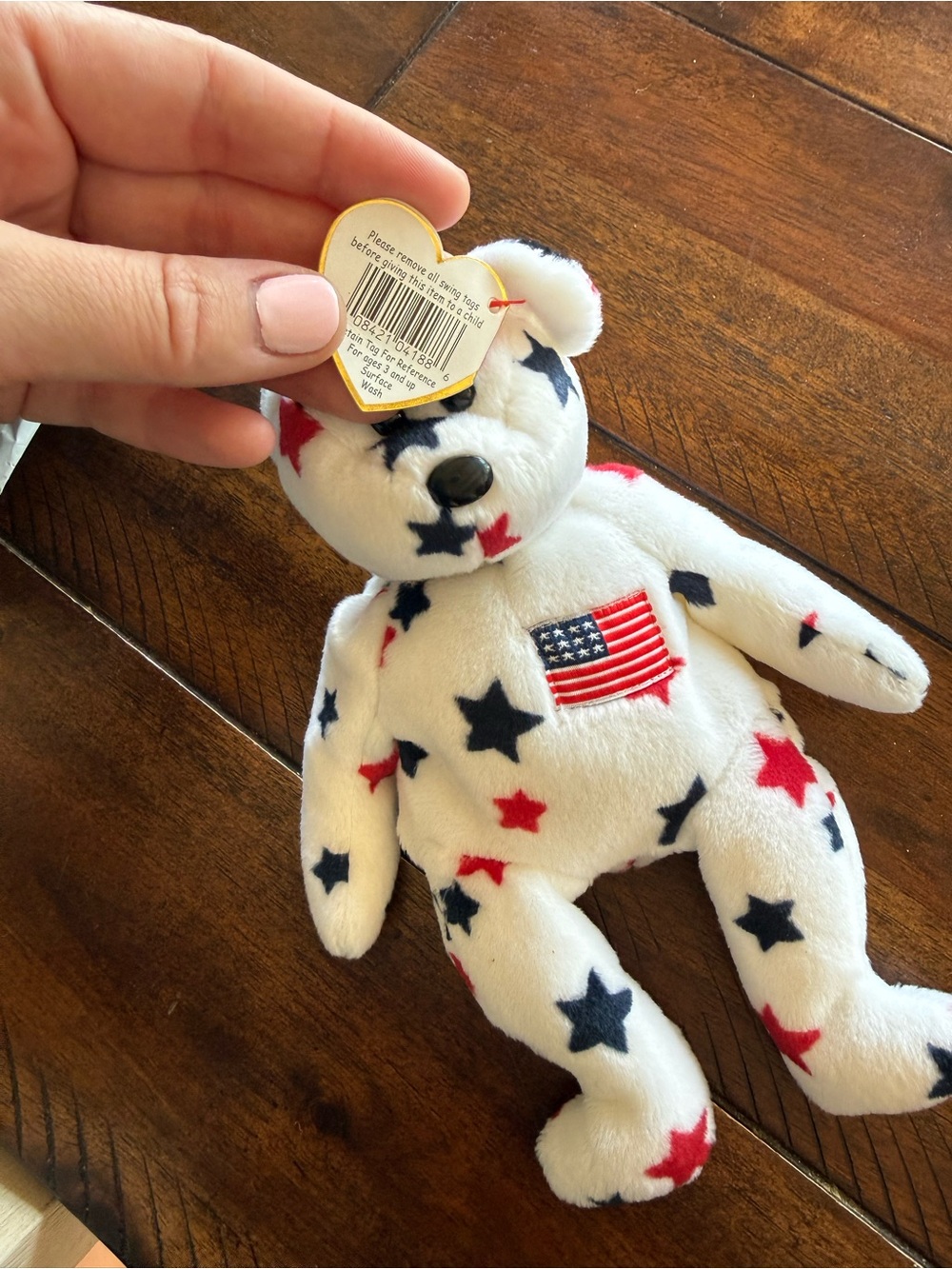 Patriotic Star Plush Bear - White with Red & Navy Stars